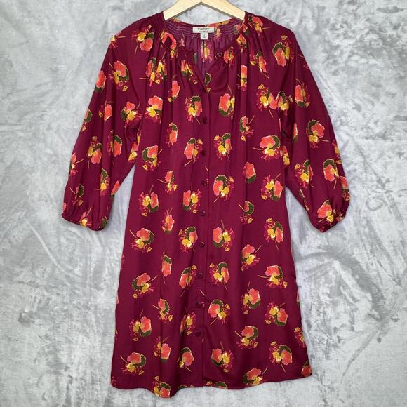 Tucker Dresses & Skirts - Tucker For Target Shirt Dress Womens Small Red Floral 3/4 Puff Sleeve Button